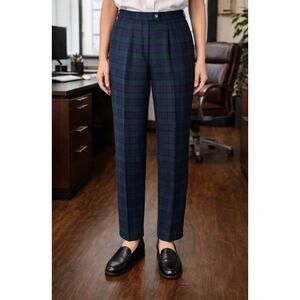 Jones New York Wool Plaid Pants Size 6 Blackwatch Tartan High Rise USA Made